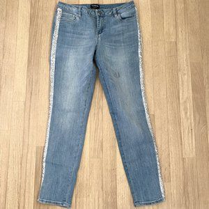 BEBE JEANS Light Blue Stonewashed Sequin Inserts On Sides Size 29